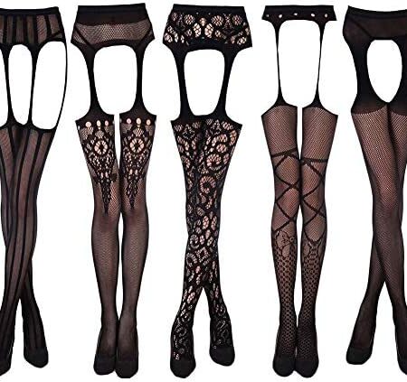 Women's 5 Styles Pack Sexy Lingerie Mesh Babydoll Stretch Sleepwear Tights Stockings Gift for Girlfriend