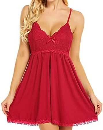 Bunanphy Women's Sexy Lingerie Set Babydoll Chemise Night Dress Lace Sleepwear with G-String 8-32