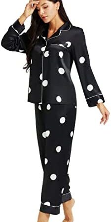 LONXU Women's Button Down Satin Pajama Set Long Silky Pj XS-3XL