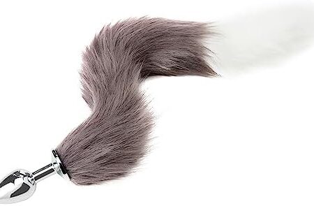 BeHorny Tail Butt Plug Furry Fox, Cat Tail Anal Plug, Grey and White