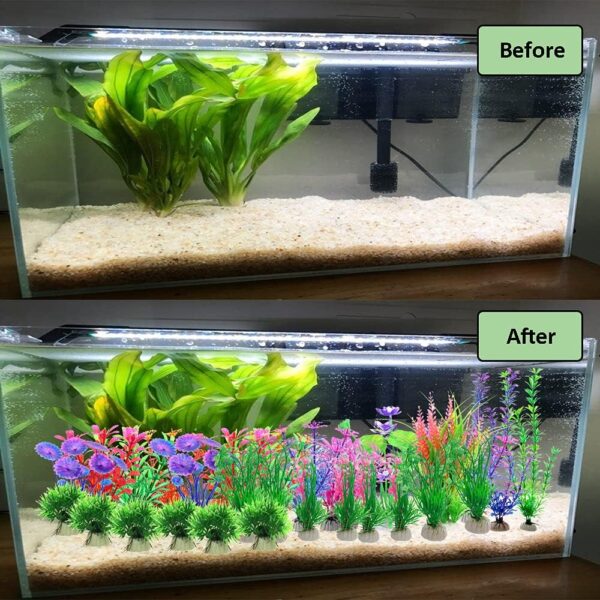 Kingrun 30PCS Aquarium Fish Tank Plastic Plants, Vivid Underwater Plants Decorations Artificial Water Plants Aquarium Plant Landscape Safe for All Fish - Assorted Color - Image 7