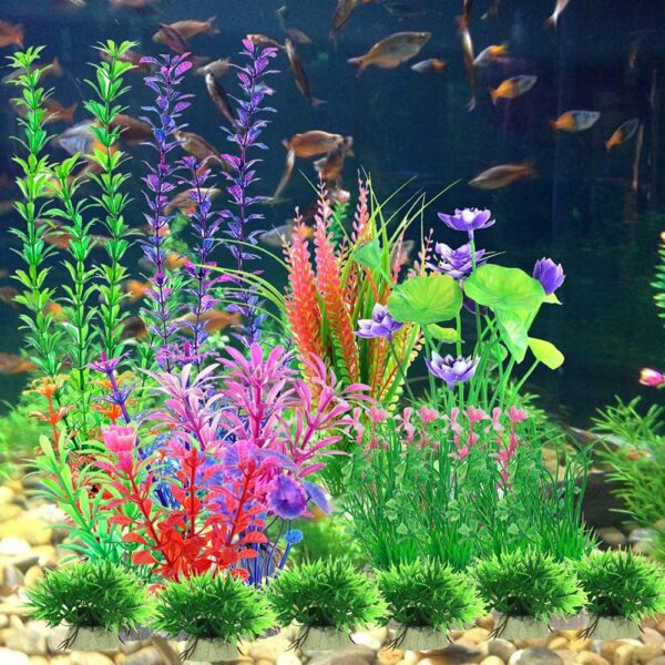 Kingrun 30PCS Aquarium Fish Tank Plastic Plants, Vivid Underwater Plants Decorations Artificial Water Plants Aquarium Plant Landscape Safe for All Fish - Assorted Color - Image 6