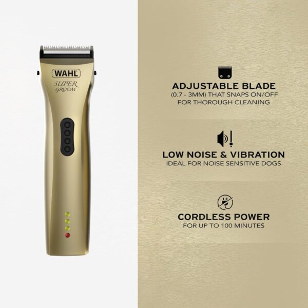 WAHL Dog Clippers, Supergroom Premium Dog Grooming Kit, Full Coat Dog Clippers for All Coat Types, Low Noise Cordless Pet Clippers, Chrome, One Size - Image 2