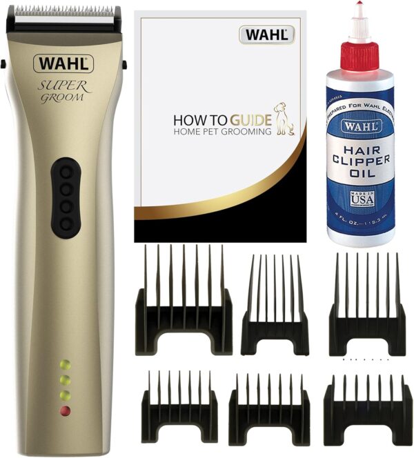 WAHL Dog Clippers, Supergroom Premium Dog Grooming Kit, Full Coat Dog Clippers for All Coat Types, Low Noise Cordless Pet Clippers, Chrome, One Size