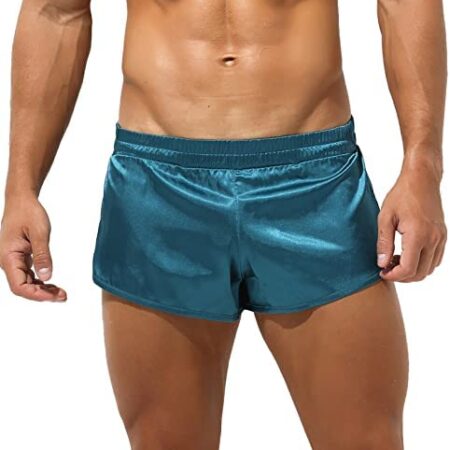 FEESHOW Mens Smooth Silk Satin Boxer Underwear Penis Bag Waistband Booty Shorts Pajama Loungewear