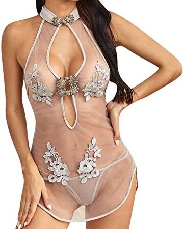 AMhomely Sexy Lingerie Sets for Women Chinese Style See Through Cheongsam with Thongs Set Female Naughty Outfits UK Ladies Babydoll Chemise Intimate Lingerie Slutty Underwears Nightwear Sets