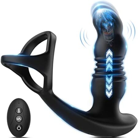 Male Anal Toys Cock Ring Sex Toys Vibrators with Remote Control, 7 Vibration & 3 Thrusting Modes Sex Toys4mens UK Prostate Massaging Anal Plug Wireless Sex Toys4couples Men & Women Penis Ring Vibrator