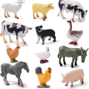 12 Pieces Farm Animal Toys, Mini Farm Animal Figurines Realistic Jungle Farm Animal Figurines Animal Toys Playset Party Favors Bath Toys Safari Animals Figures Little People Farm for Kids