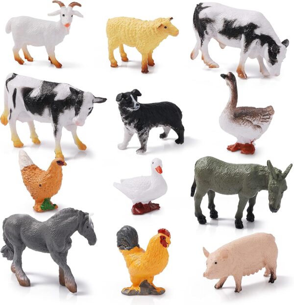 12 Pieces Farm Animal Toys, Mini Farm Animal Figurines Realistic Jungle Farm Animal Figurines Animal Toys Playset Party Favors Bath Toys Safari Animals Figures Little People Farm for Kids