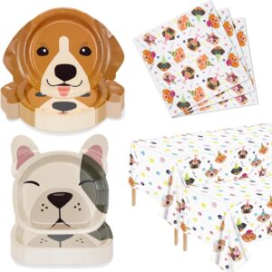 122 Pcs Dog Party Decorations - Including Plates, Napkins, Puppy Tablecloth for Kids Puppy Dog Themed Birthday Party Supplies, Serve 40