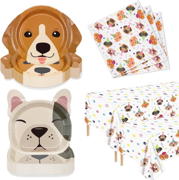 122 Pcs Dog Party Decorations - Including Plates, Napkins, Puppy Tablecloth for Kids Puppy Dog Themed Birthday Party Supplies, Serve 40