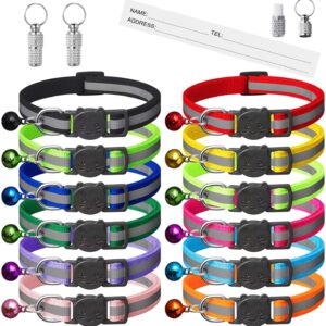 14 Piece Reflective Cat Collar Pack with Bell,kitten collar Safety Quick Release Buckle,with Name Tag,Adjustable 7.5''-12.5'',for Girl Male Cats,Pet Supplies,Stuff,Accessories(12 Colors & 2 ID Tags)