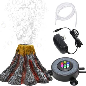 YWNYT Aquarium Volcano Ornament Kit, Multi Colour LED Light Air Stone for Aquariums Air Pump Accessories, Aquarium Bubbler for Aquarium Fish Tank Decoration