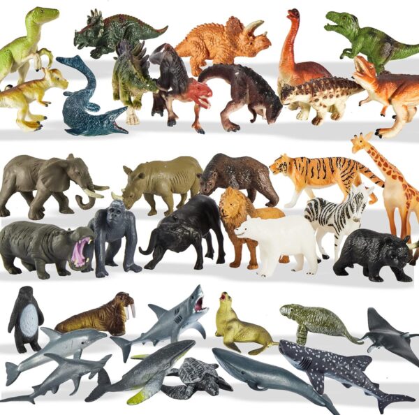 TOEY PLAY 3 in 1 Animal Figures, Sea Animals Creatures Toys, Wild Jungle Zoo Safari Animals, Dinosaur Toy, Assorted Animals, 36PCS, Gifts for Kids 3 4 5 6 Years Old