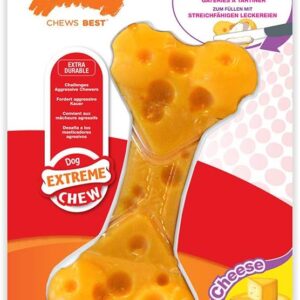 Nylabone Extreme Tough Dog Chew Toy Cheese Bone, Durable, Cleans Teeth, Cheese Flavour, Medium, for Dogs Up to 16 kg