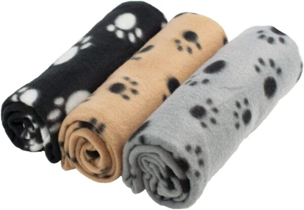 DIGIFLEX Large Pet Blankets x3 Dog Cat Soft Fleece 70cm X 100cm - Washable Soft Fleece Dog/Cat Throw Blanket - Paw Print Design – Bedding for a Puppy & Kitten