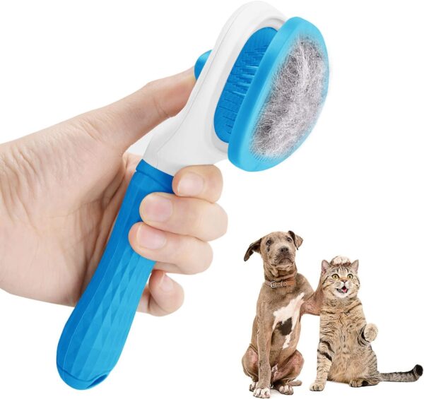 Cat Brush Dog Brush, Moseem Cat Comb Dog Grooming Brush Pet Brush, Pet Brush Tool with Cleaning Button for Cat Dog,Cat Brush for Short/Long Haired Cats,Removes Loose Undercoat,Tangled Hair (Blue)