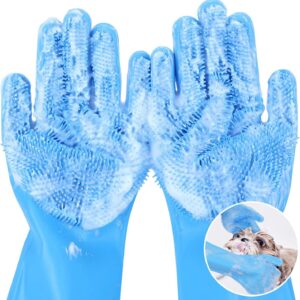 Pecute Cleaning Gloves Multifunction, Dog Grooming Gloves, Kitchen Gloves, Washing Up Gloves Large, Heat Resistant Silicone Gloves Household, Bathing and Massaging Gloves for Dogs and Cats