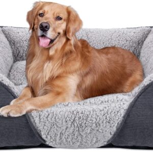 JOEJOY Dog Cat Bed Medium Pet Sofa Bed, Warm Lamb Fleece Medium Dog Bed, Washable Dog Bed For Corgi, 63x53x21cm