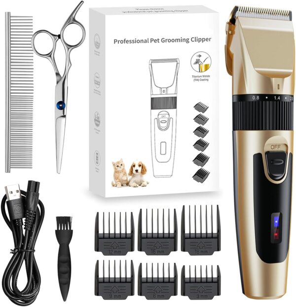 Bonve Pet Dog Clippers Professional,Dog Grooming kit,Low Noise Rechargeable Cordless Pet Grooming Clippers&Dog Grooming Accessories for Dog Clippers, Cat Clippers and for Other Pets