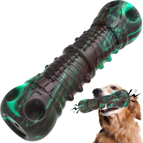 HETOO Dog Chew Toys Indestructible Dog Toys for Large Medium Breed Durable Rubber Squeaky Dog Toy for Aggressive Chewers Tough Strong Bone Dog Toy Outdoor Interactive Dog Toys Birthday Gifts Mix Green