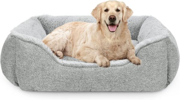 JOEJOY Dog Beds Medium Washable - Cosy Puppy Bed Soft Fleece Plush Calming Dog Bed - Rectangle Breathable Cat Sofa Dog Bed Small | Medium | Large Mattress Mat For Pet, Light Grey