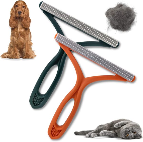 PawsOnlyUK Pet Hair Remover for Carpet Sofa Car Furniture Stairs Pet Bed Rugs | Carpet Scraper Tool | Reusable Lint Remover | Portable Carpet Brush | Easy to Clean Cat Dog Hair Fur (Orange + Green)