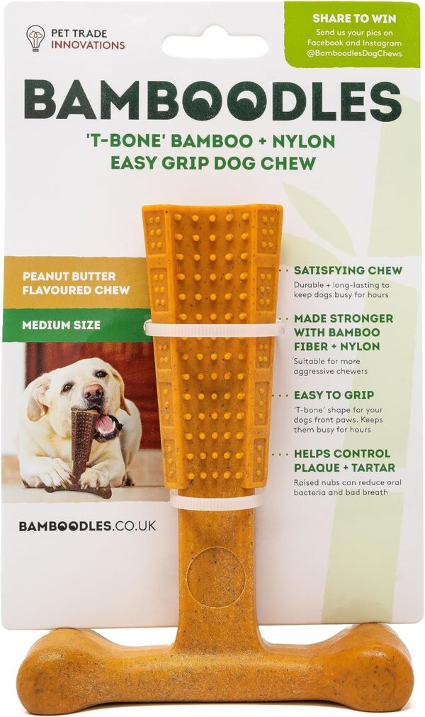 Bamboodles Peanut Butter T-Bone Dog Chew Toy - Medium