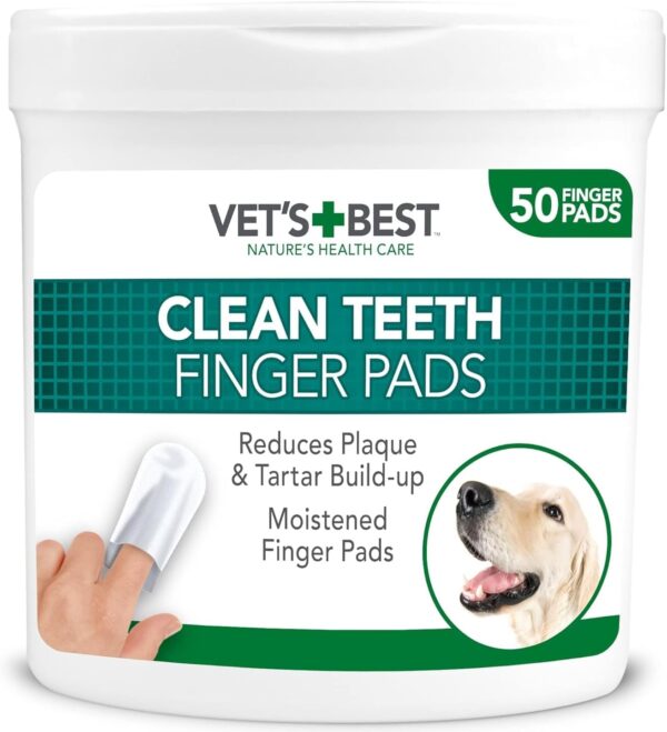 Vet's Best Dental Care Finger Wipes | Reduces Plaque & Freshens Breath | Teeth Cleaning Finger Wipes for Dogs & Cats | 50 Disposable Wipes