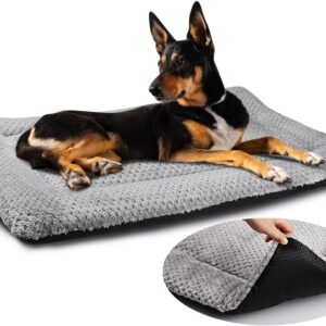 ASIJIA Dog Bed Mat Large 90 x 58CM Washable Fluffy Sherpa Cat Bed Cushion with Anti-Slip Bottom, Warm Pet Dog Crate Mattress for Medium and Large Pets, Grey