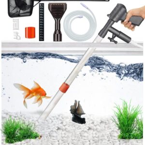 QZQ Aquarium Gravel Cleaner [2024 Edition] Vacuum Fish Tank Vacuum Cleaner Tools for Aquarium Water Changer with Aquarium Thermometers Fish Net kit Use for Fish Tank Cleaning Gravel and Sand