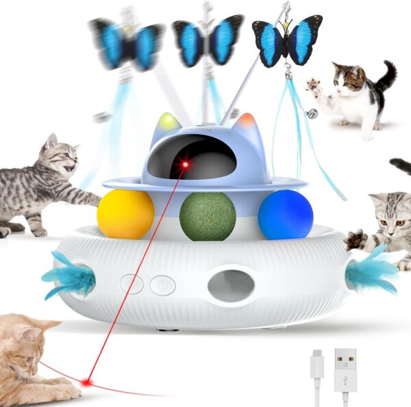 CATISM 4 in 1 Interactive Cat Toys for Indoor Automatic Cat Feather Toys for Cats Kitten Toys Upgrade USB Rechargeable Electronic Smart Pet Cat Toy Gift