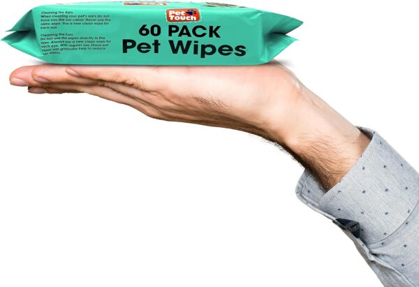 Pet Touch X 60 Pack All Purpose PET WIPES for daily Cleaning of your Dogs and Cats Deodorizing ALCOHOL FREE and WET Moist Dog Paw Cleaner & Dog Ear Cleaner Wipes Pack (120 Wipes) - Image 6