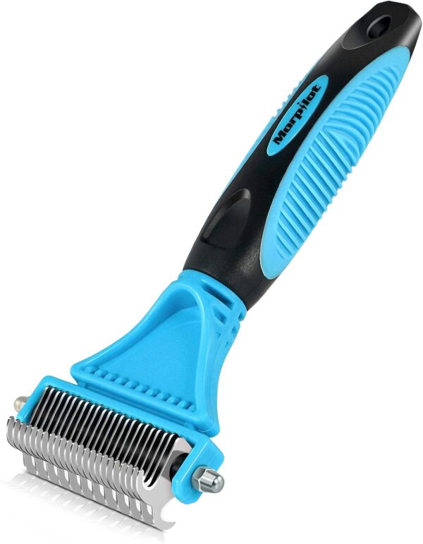 Morpilot Dog Grooming Brush, Dog Dematting Comb Tool, Cat Comb - 23+12 Double Sided Teeth Blade Dog Undercoat Rake Comb for Small Medium & Large Dogs Effectively Reduces Hair Loss by up to 90%