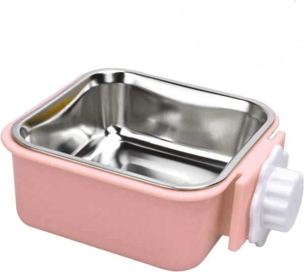 Pet Hanging Bowl for Crates, 2 in 1 Small Dog Bowl Puppy Bowl Removable Stainless Rabbit Bowl Cat Feeder Food Water Bowls for Puppy Cat Bird Rabbit Hamster Guinea Pig Ferret Small Animals (Pink)