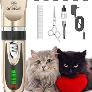 oneisall Cat Grooming Clippers for Matted Fur, 2-Speed Cordless Low Noise Pet Hair Clipper Trimmer for Dogs Cats Animals (Gold)