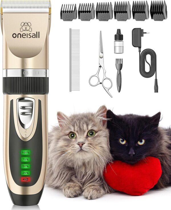 oneisall Cat Grooming Clippers for Matted Fur, 2-Speed Cordless Low Noise Pet Hair Clipper Trimmer for Dogs Cats Animals (Gold)