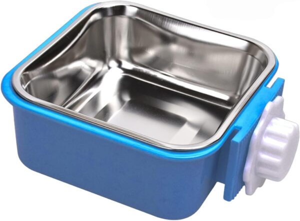 Pet Hanging Bowl for Crates, 2 in 1 Small Dog Bowl Puppy Bowl Removable Stainless Rabbit Bowl Cat Feeder Food Water Bowls for Puppy Cat Bird Rabbit Hamster Guinea Pig Ferret Small Animals (Blue)