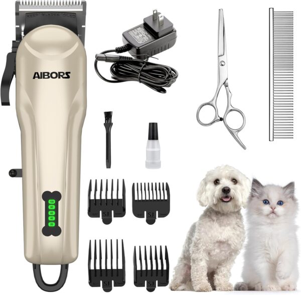 Dog Clippers Electric Grooming Kit: Dog Brushes for Grooming Professional Low Noise Rechargeable Cordless Hair Clippers Pet Hair Remover Pet Grooming Shaver Scissors Dogs Cats Hair Trimmer Set