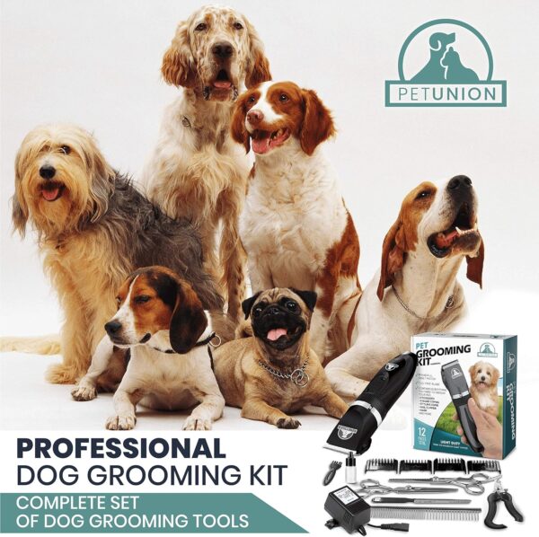 Pet UnionProfessional Dog Grooming Kit - Cordless Low Noise Dog Clippers for Grooming Thick Coats - All Pet Safe Cat Hair Trimmer - Pet Grooming Kit Includes Dog Hair Clippers, Nail Trimmer & Shears - Image 2