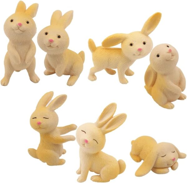 kukifun 7pcs Rabbit Figures Toys, Bunny Cake Toppers Animal Toys set, Rabbit Figurines Ornaments Fairy Garden Decorations Party Favors Gifts Kids Birthday Gift Party Supplies