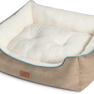 Bedsure Medium Dog Beds Washable - Indoor Puppy Bed for Medium and Large Cat, Fluffy Rectangle Cuddle Pet Bed with Anti-Slip Bottom, Taupe, 63.5x53x20cm