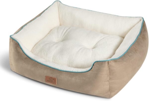 Bedsure Medium Dog Beds Washable - Indoor Puppy Bed for Medium and Large Cat, Fluffy Rectangle Cuddle Pet Bed with Anti-Slip Bottom, Taupe, 63.5x53x20cm