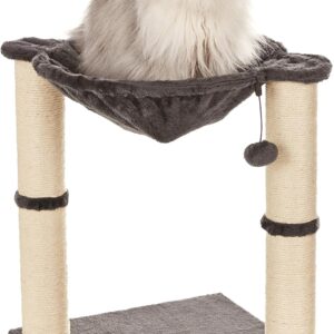 Amazon Basics Cat Tree Tower With Scratching Post And Hammock Bed for Indoor Cats - 16 x 20 x 16 Inches, Grey