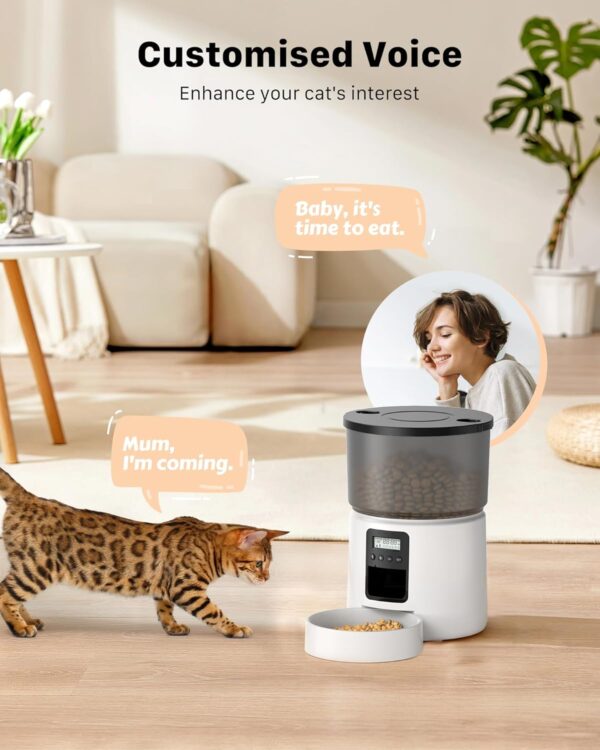 BEMOONY Automatic Cat Feeder, 5L Cat Food Dispenser with 1-6 Meals, Customized Feeding Schedule for Cats & Dogs, Dual Power Supply, Double Lock, 10s Voice, Cat Feeder Including Desiccant Bag, White - Image 5