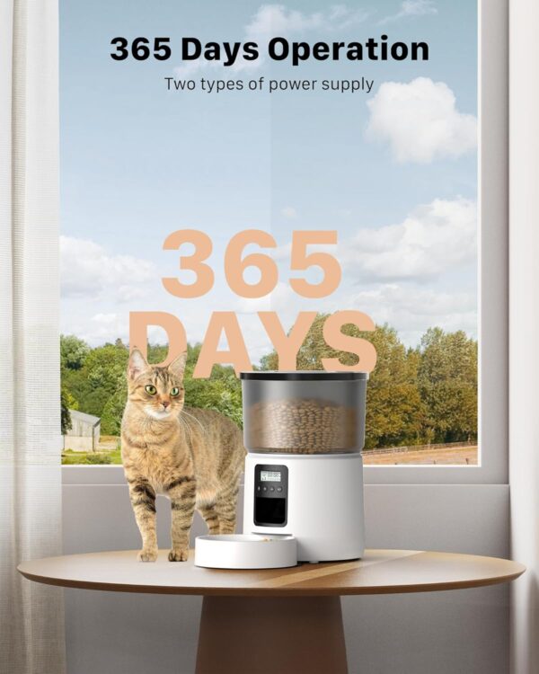 BEMOONY Automatic Cat Feeder, 5L Cat Food Dispenser with 1-6 Meals, Customized Feeding Schedule for Cats & Dogs, Dual Power Supply, Double Lock, 10s Voice, Cat Feeder Including Desiccant Bag, White - Image 7