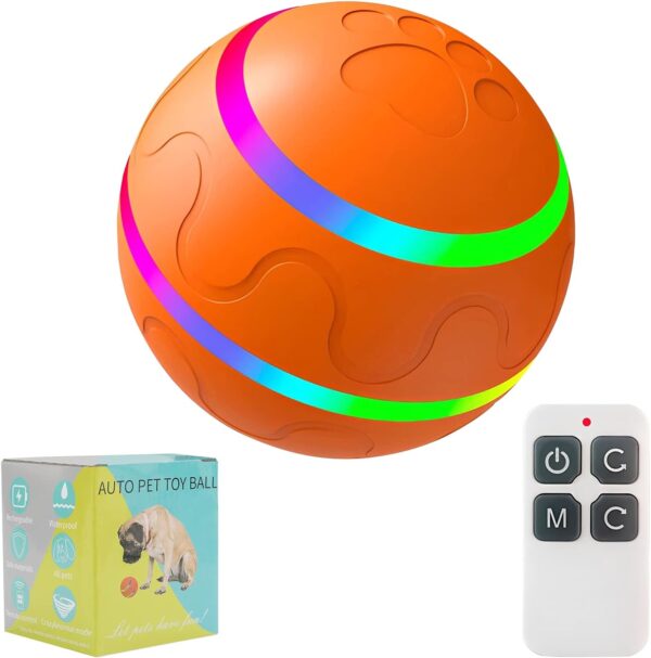 Smart Interactive Dog Toys Balls with Remote Control,Self Moving Dog Ball,Smart Ball for Dogs,Rotating Bouncing Dog Ball for Medium-Large Breeds,with LED Light,Rechargeable,IP54 Water-Proof(Orange)