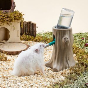 BUCATSTATE Hamster Water Bottle No Drip, Ceramic Syrian Dwarf Hamster Bottles 4oz/120ml, Automatic Small Animal Water Dispenser, Nature Themed Hamster Cage Accessories (Tree Stump Shape)