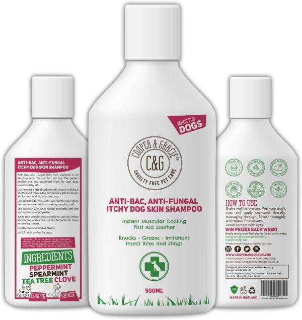 Dog Shampoo For Itchy skin Antibacterial And Antifungal | Natural Medicated Low Lather Safe Formula | Fast Absorbing and Skin Cooling First Aid | Great For Grazes Skin Irritation