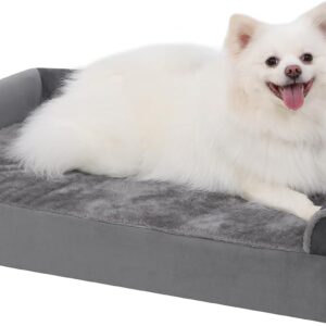 KSIIA Large Dog Bed, Orthopedic Dog Sofa Beds Pet Bed, Dog Couch with Removable Washable Cover, Waterproof Dog Bed, Pet Sofa with U-Shape Bolster, Grey 90x57x16cm